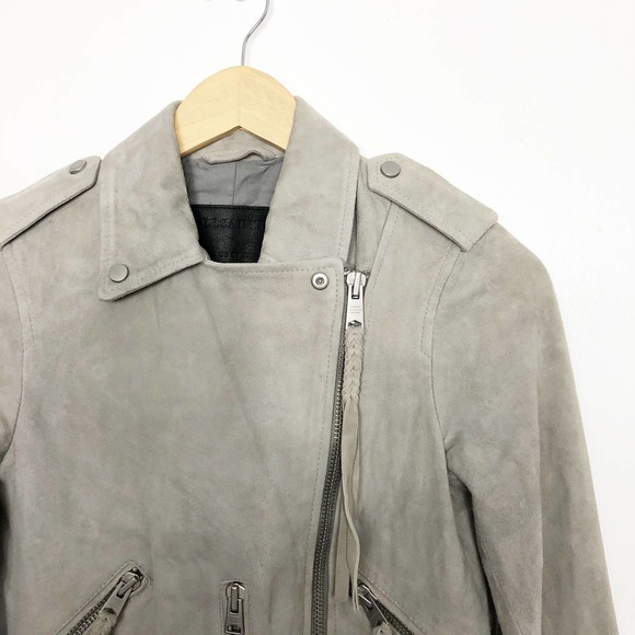 All Saints Gray Leather Jacket - Picture 2 of 10
